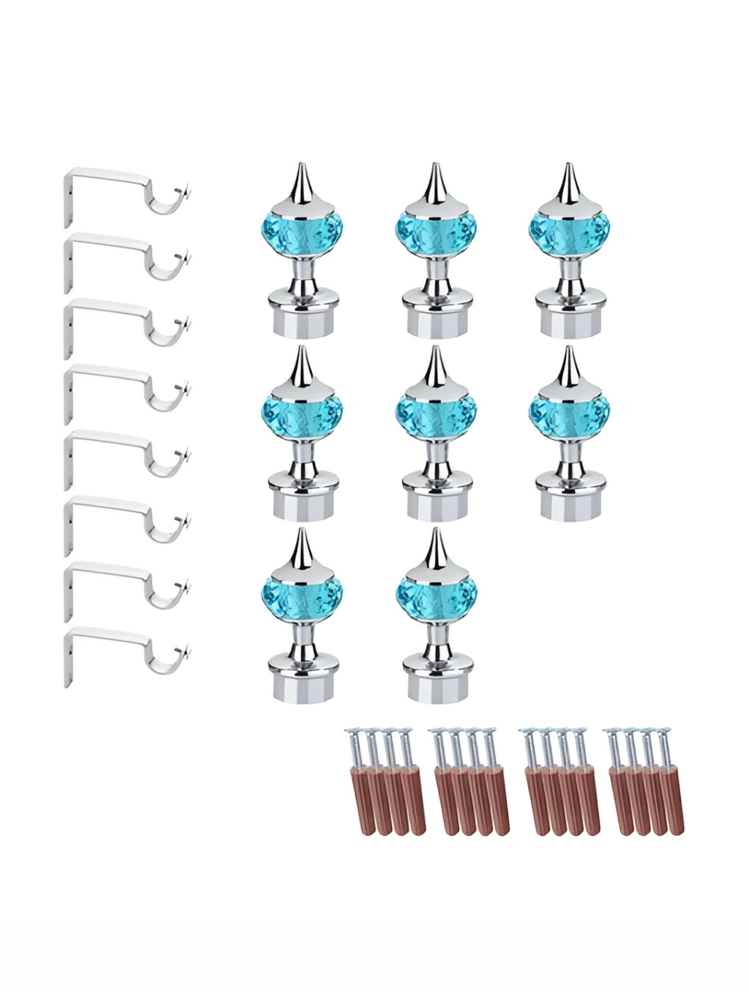 GLOXY 16 Pieces Turquoise Blue & Silver Aluminum Curtain Rods & Brackets