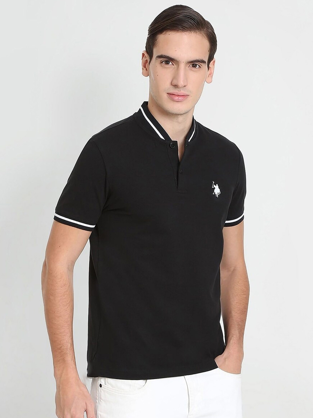 BAESD Printed Henley Neck Embroidered Cotton Regular Fit T-shirt
