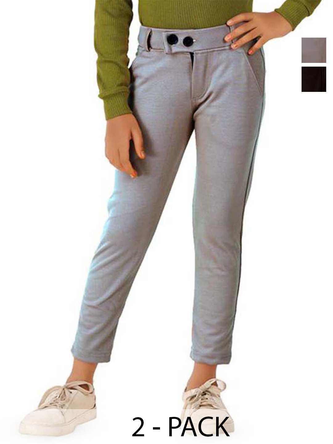 BAESD Girls Pack Of 2 Slim Fit Easy Wash Trousers