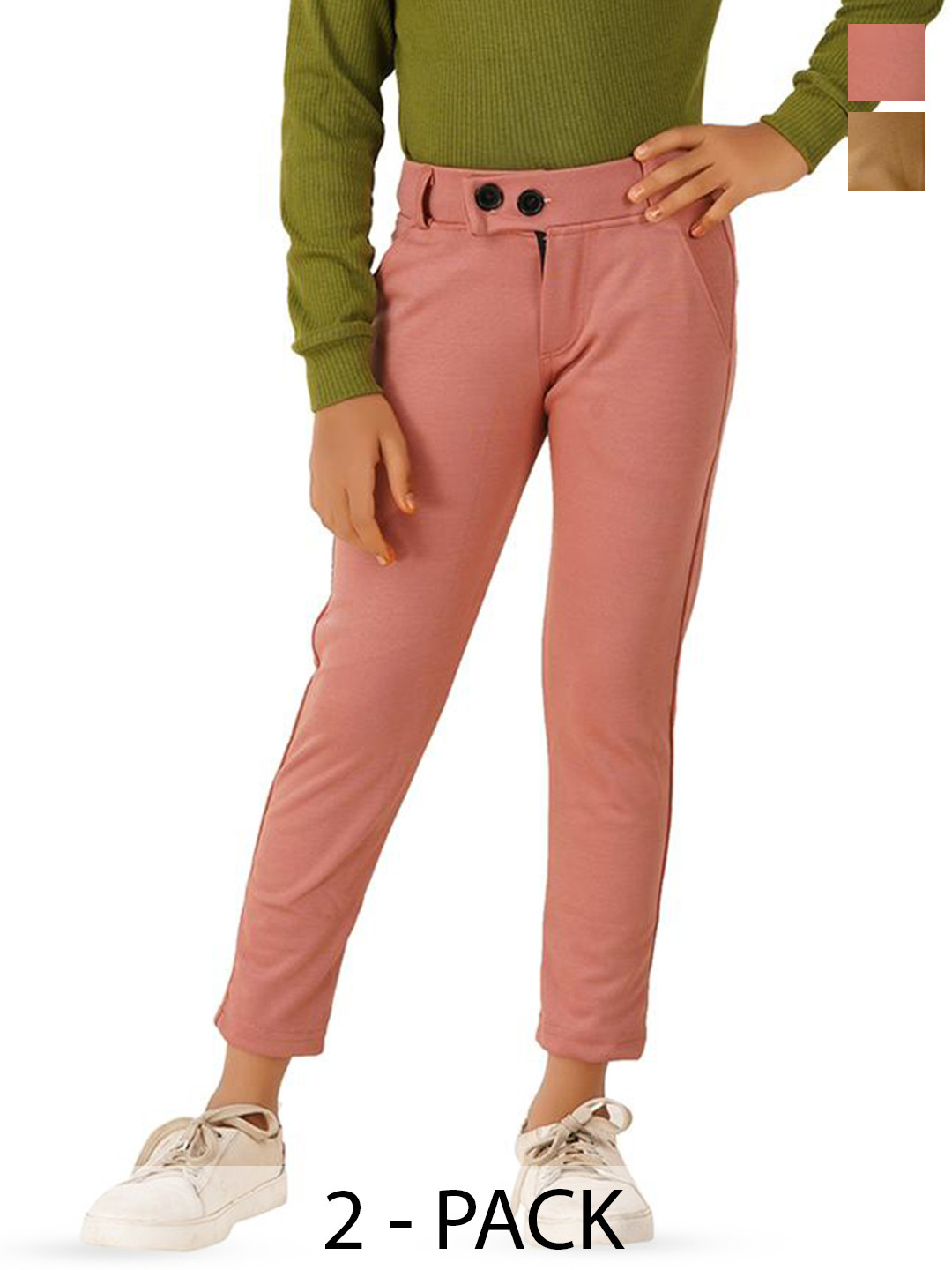 BAESD Girls Pack Of 2 Slim Fit Easy Wash Trousers