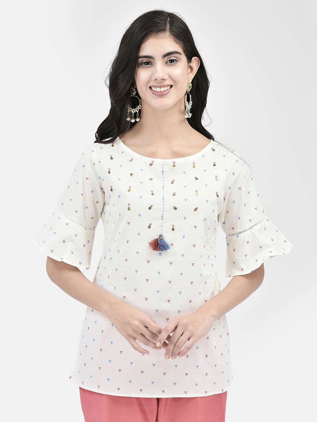 Span Geometric Flared Sleeves Cotton Kurta