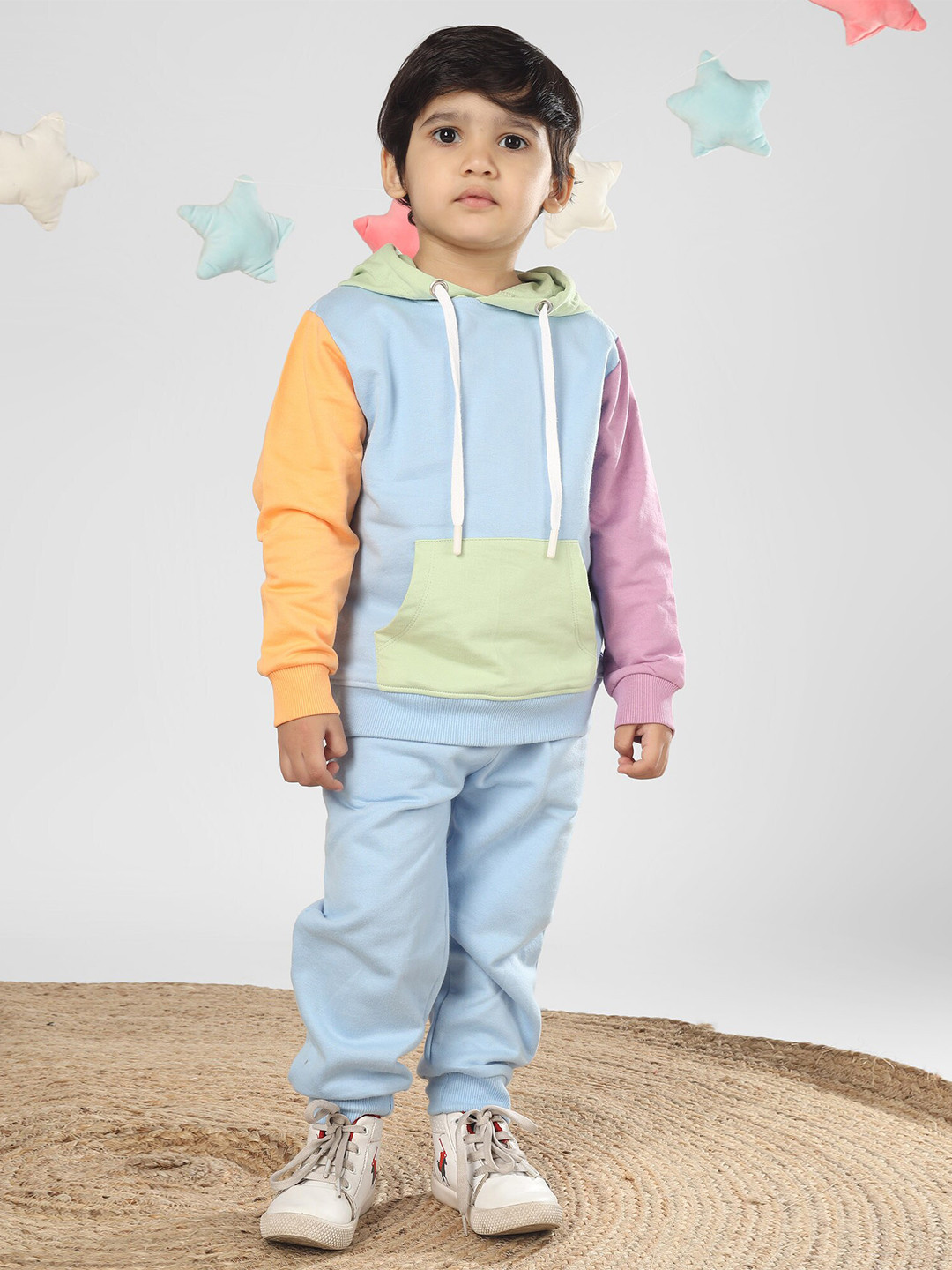 Polka Tots Kids Colourblocked Hooded Sweatshirt With Joggers