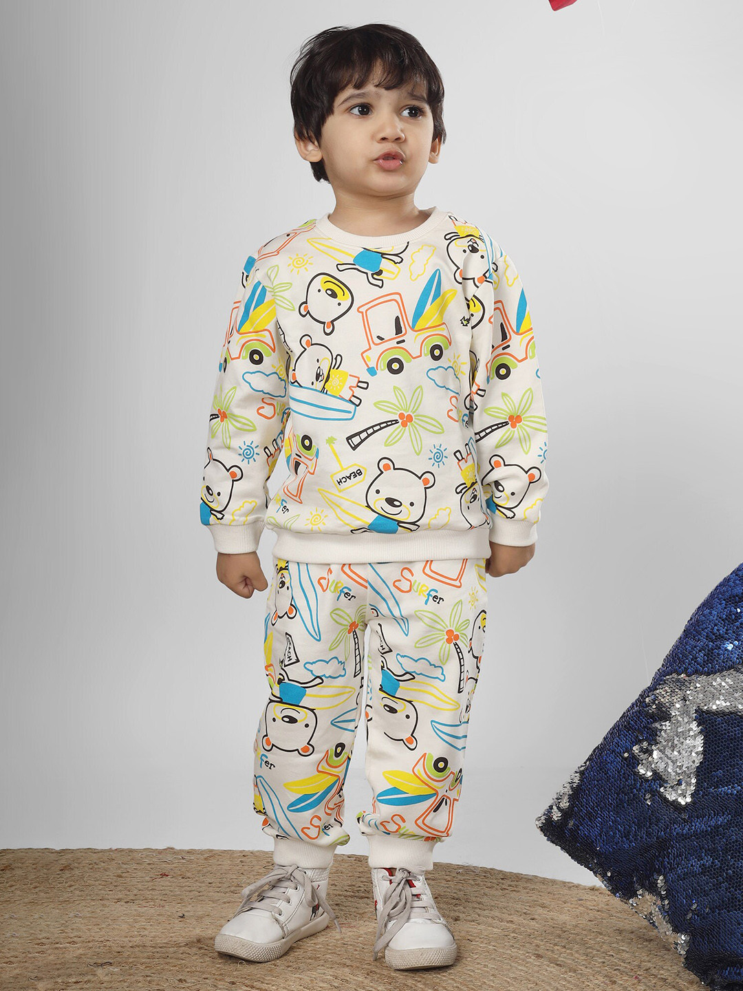 Polka Tots Kids Conversational Printed Sweatshirt With Joggers
