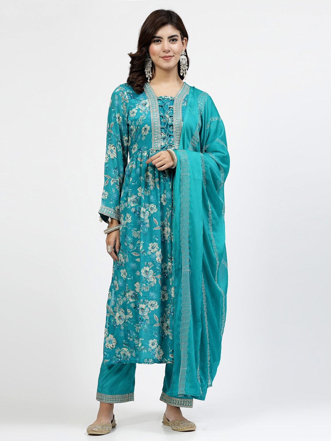 Buy YELLOW CLOUD Floral Printed Straight Kurta With Trouser & Dupatta -  Kurta Sets for Women 26782770