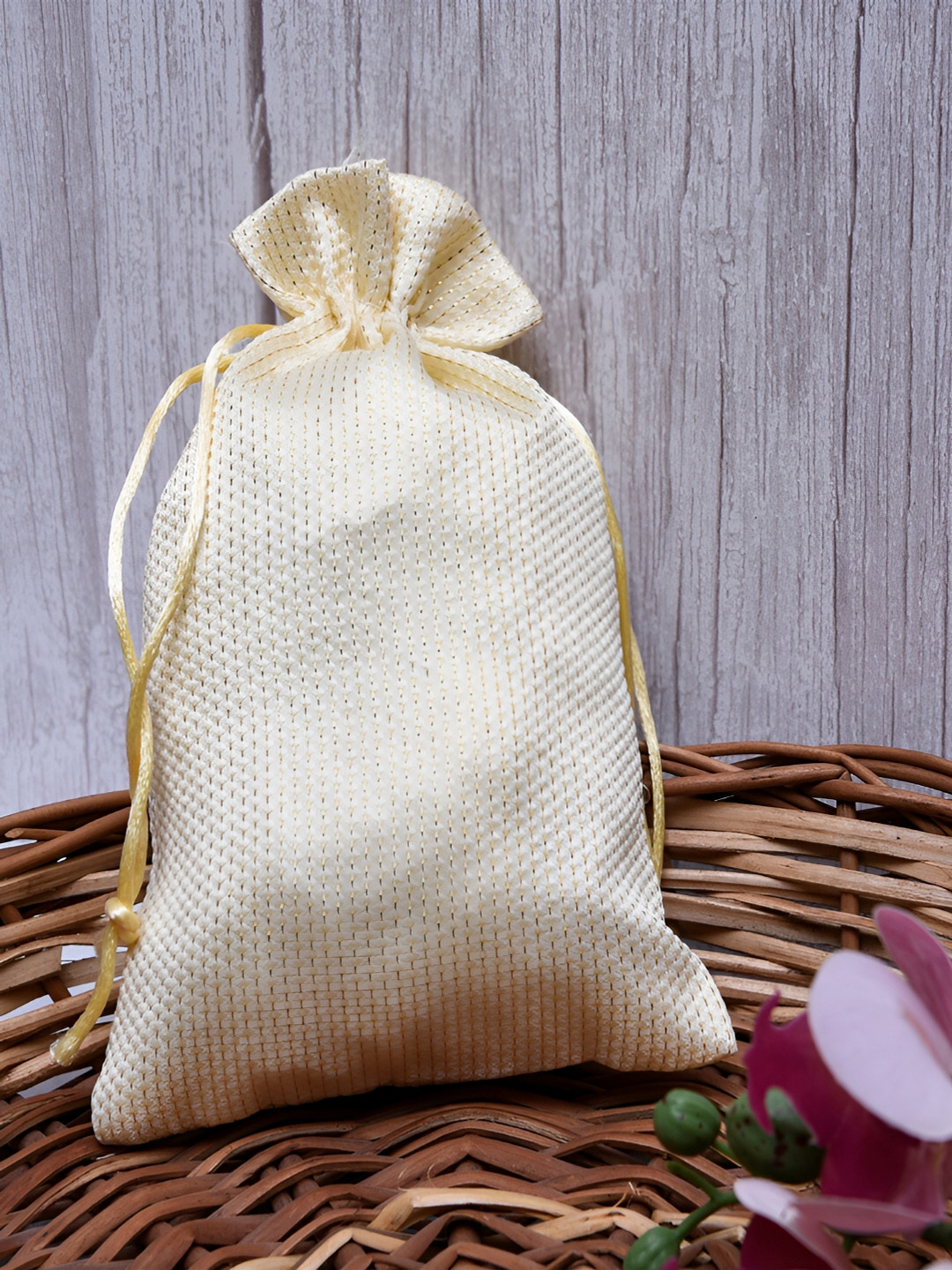 Kuber Industries Cream 12 Pieces Jari Silk Wedding Potli Organisers