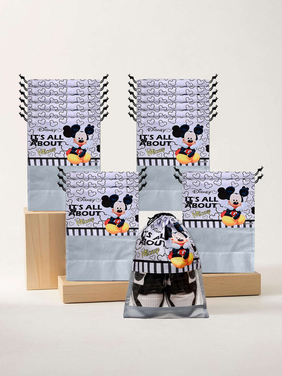 Kuber Industries Grey Set Of 18 Mickey Mouse Printed Shoe Organizer