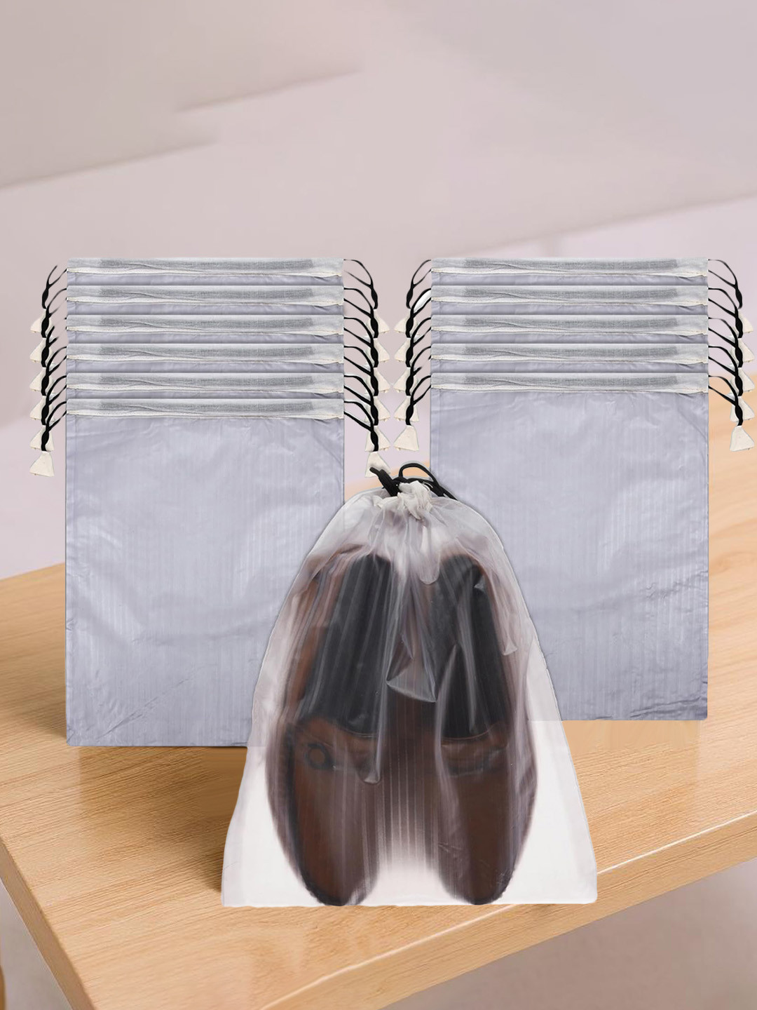 Kuber Industries White & Transparent Shoe Cover 12 Pcs Travel Shoe Storage Bag