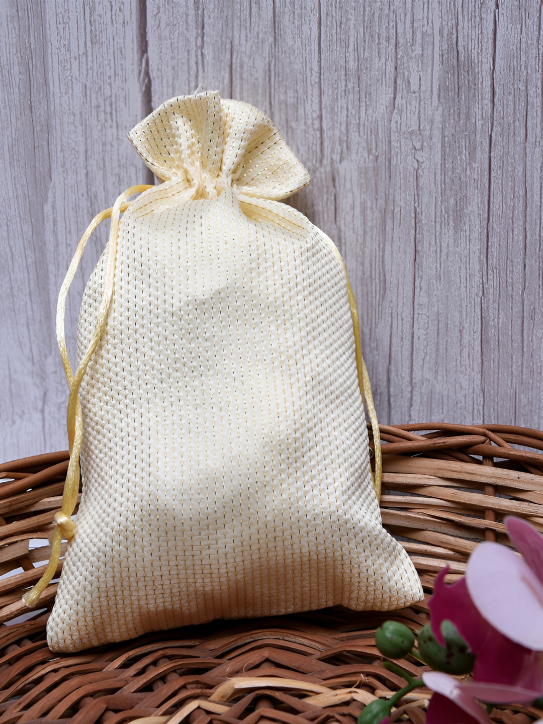 Kuber Industries Cream 10 Pieces  Jari Silk Potli Multi-Utility Organisers