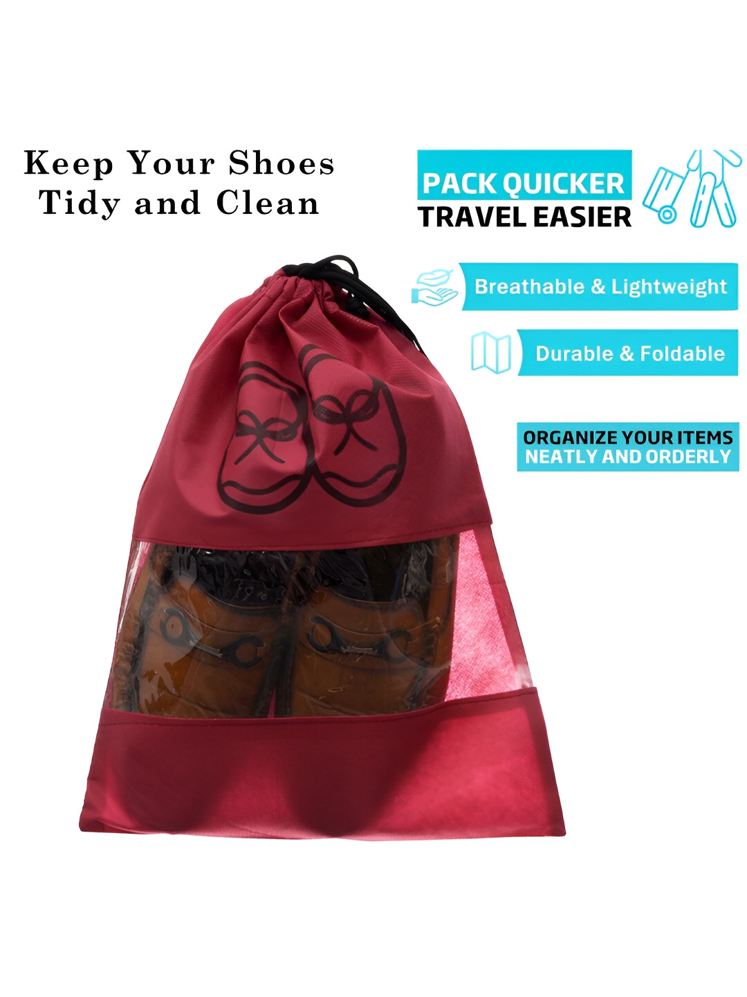 Kuber Industries Maroon 24 Pieces Regular Shoe Organisers with Clear window