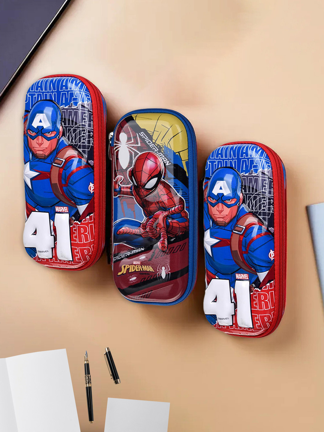 Kuber Industries Pack of 3 Spiderman Design Pencil Pouch
