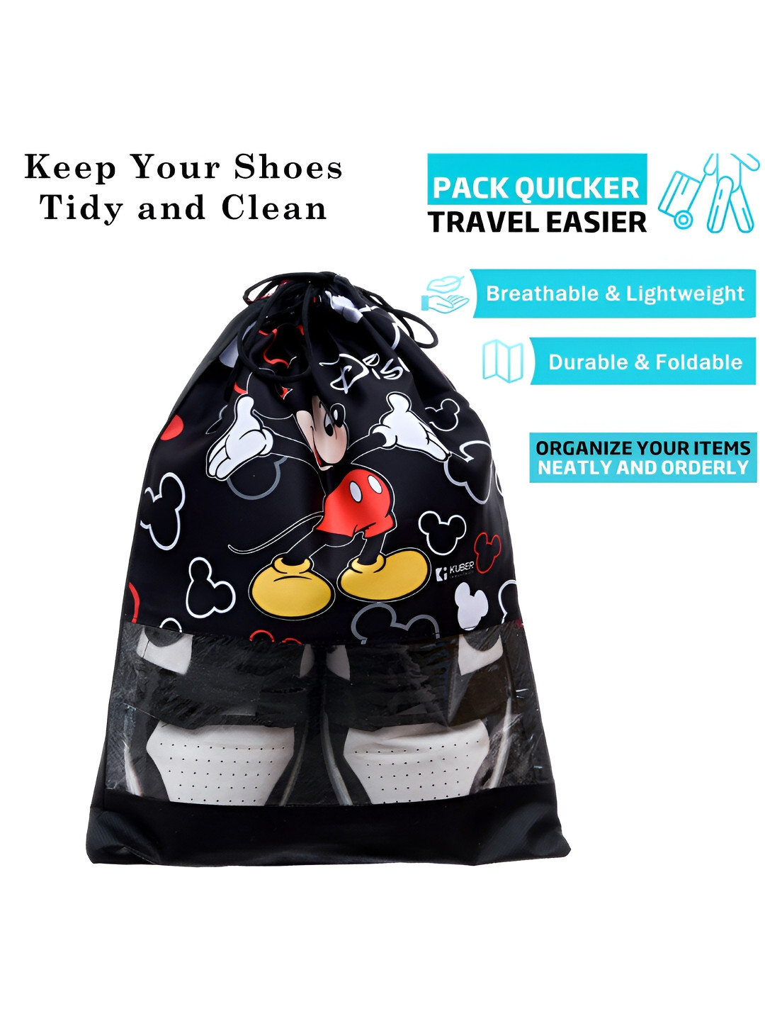 Kuber Industries Set Of 18 Mickey Mouse Printed Waterproof Shoe Bags With Clear Window