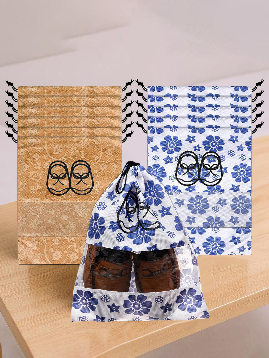 Kuber Industries Pack of 12 Floral Printed Shoe Bag