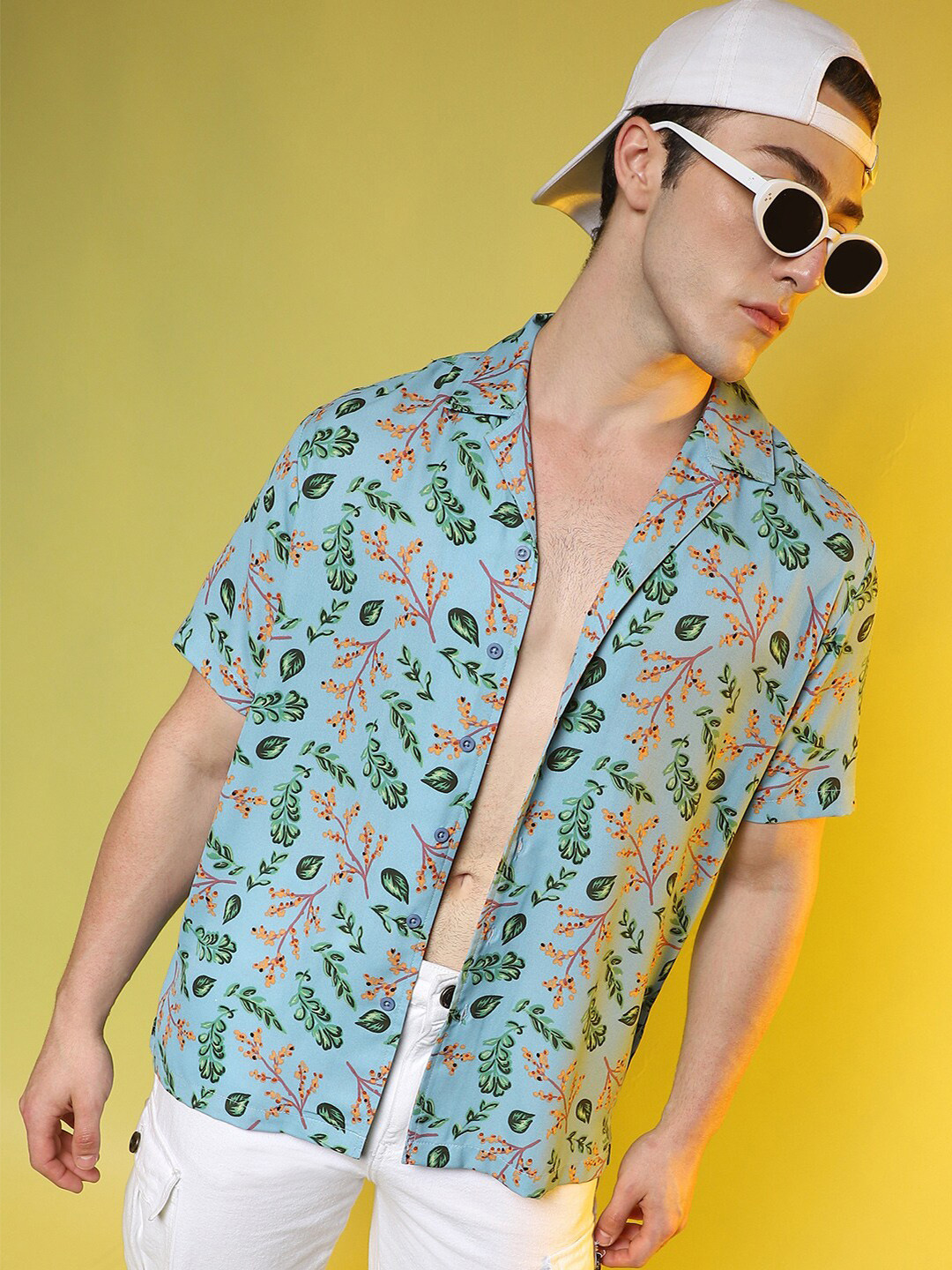 CAHOOT Button-Down Collar Short Sleeves Floral Classic Printed Casual Shirt