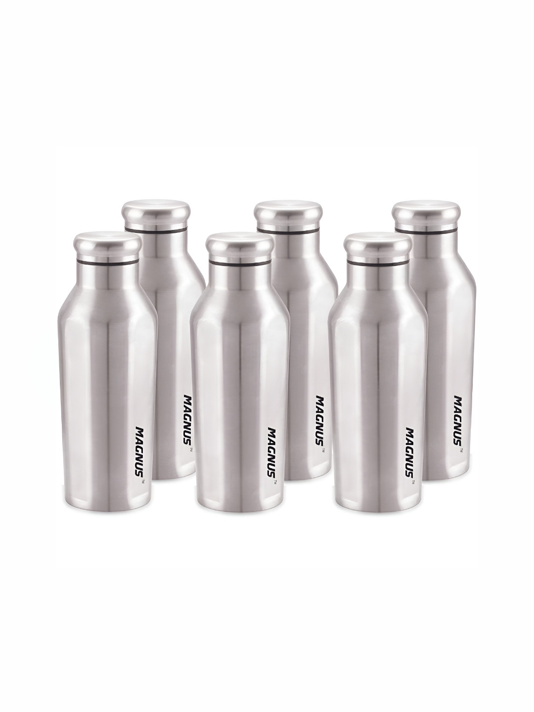 MAGNUS Silver Stainless Steel Single Wall Vacuum 6 Piece Water Bottle - 550ml