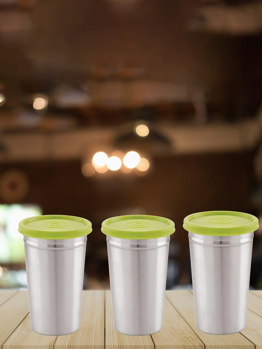 MAGNUS Silver Toned 3 Pieces Airtight & Leakproof Stainless Steel Tumblers 350 ML Each