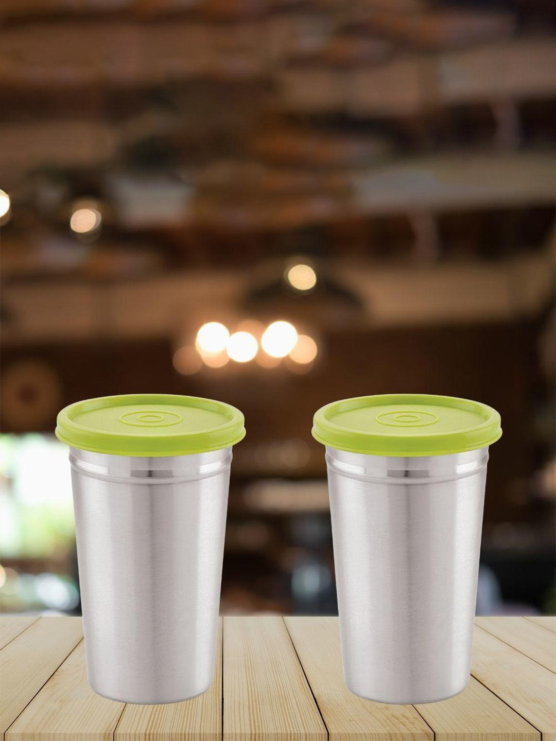 MAGNUS Unisex Silver-Tone & Green 2Pcs Water Or Juice Glass Bar & Drinkware 350Ml Each