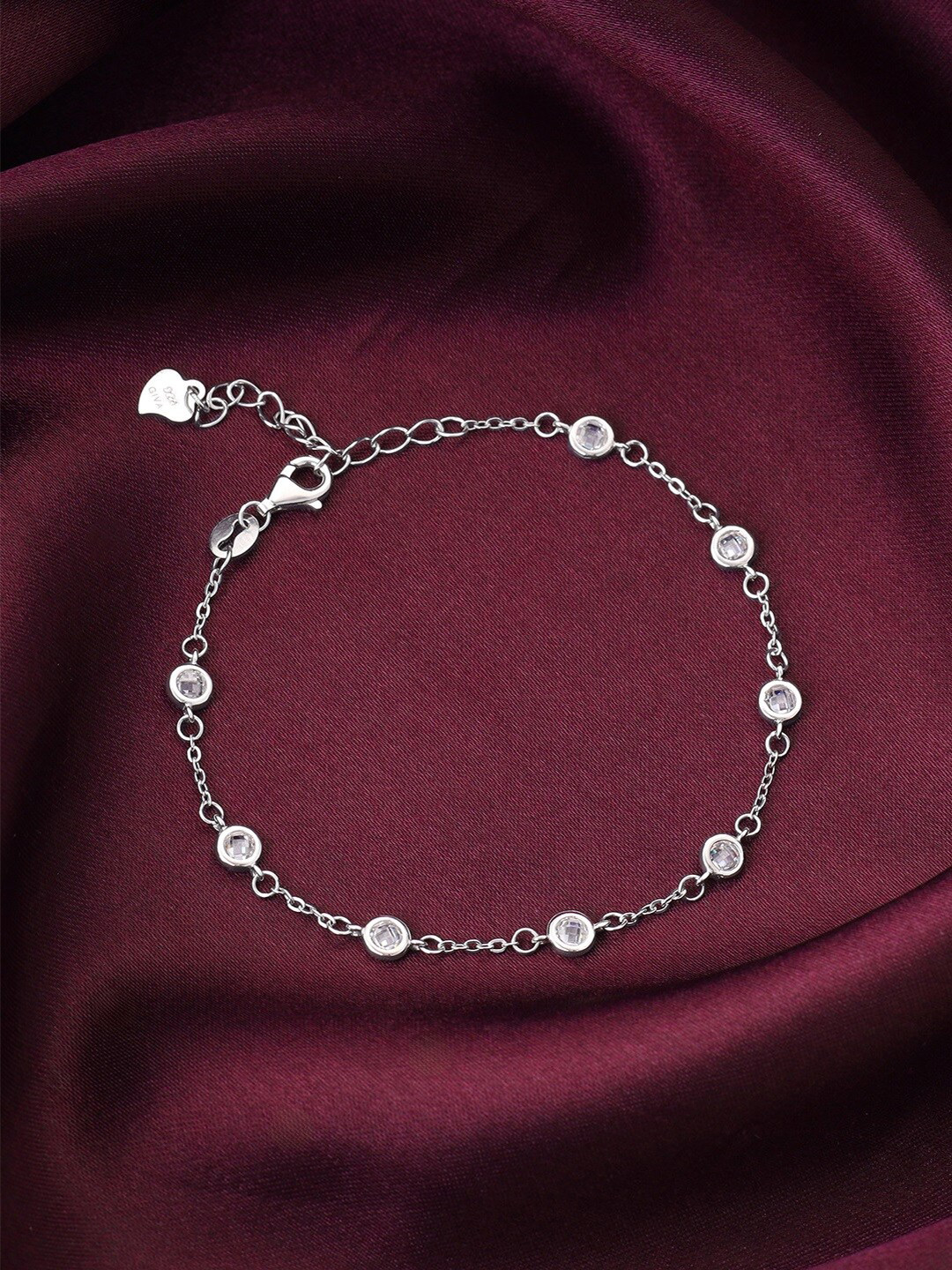 GIVA Rhodium-Plated Stone-Studded 925 Sterling Silver Charm Bracelet
