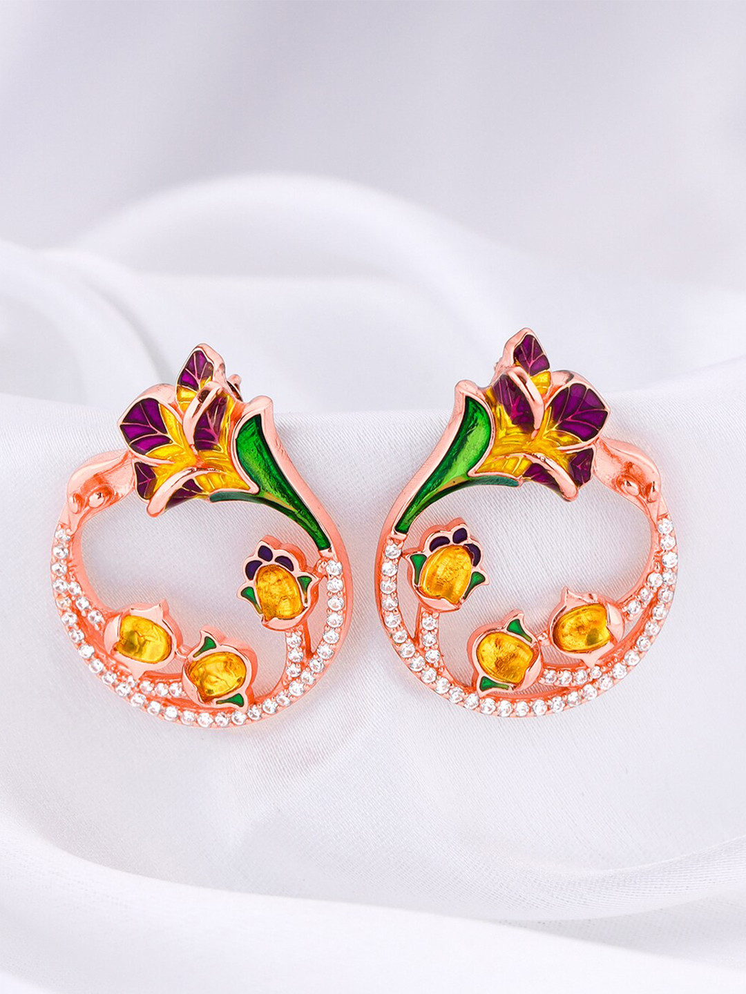 GIVA 925 Sterling Silver Bhumi Rose Gold Plated Enameled Drop Earrings