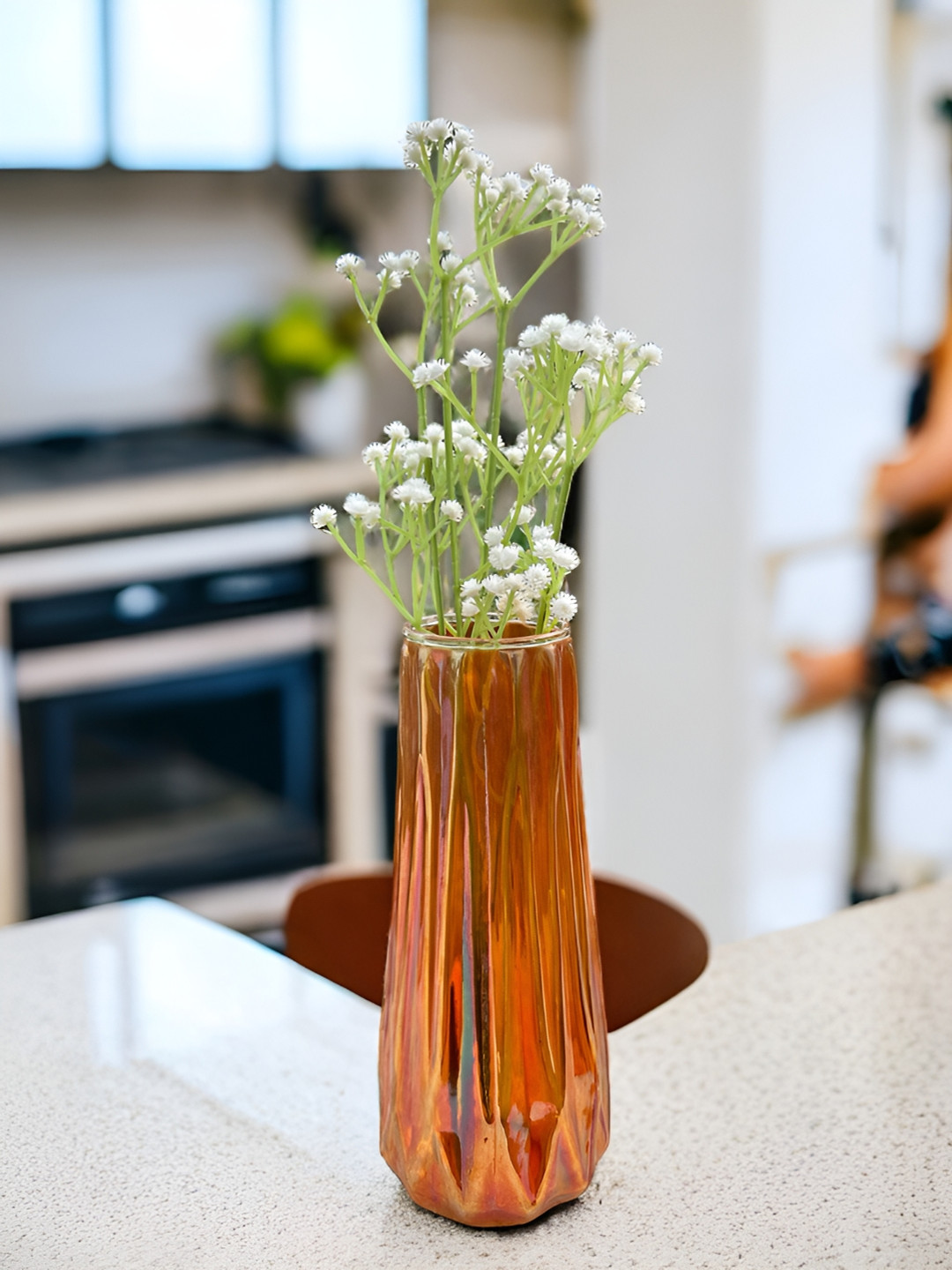 BS AMOR Orange Decorative Glass Vase With Flower