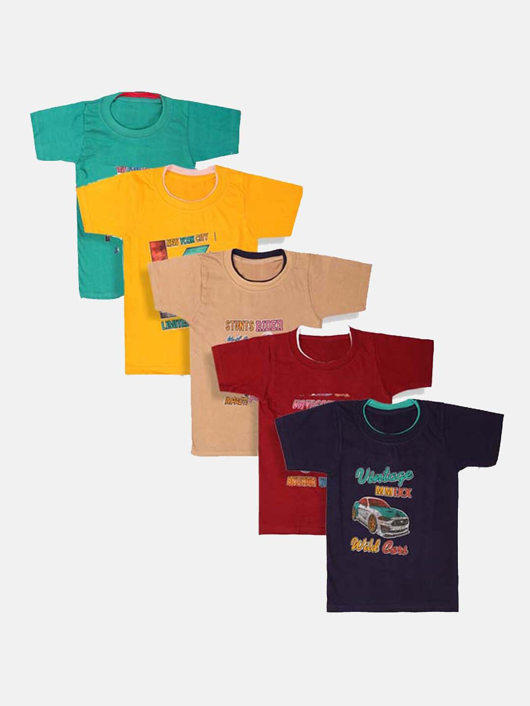 MANZON Kids Pack of 5 Graphic Print Pure Cotton T-shirt