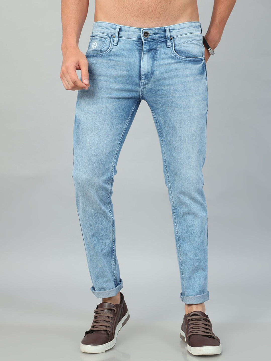 Bushirt Men Slim Fit Heavy Fade Clean Look Whiskers & Chevrons Stretchable Jeans