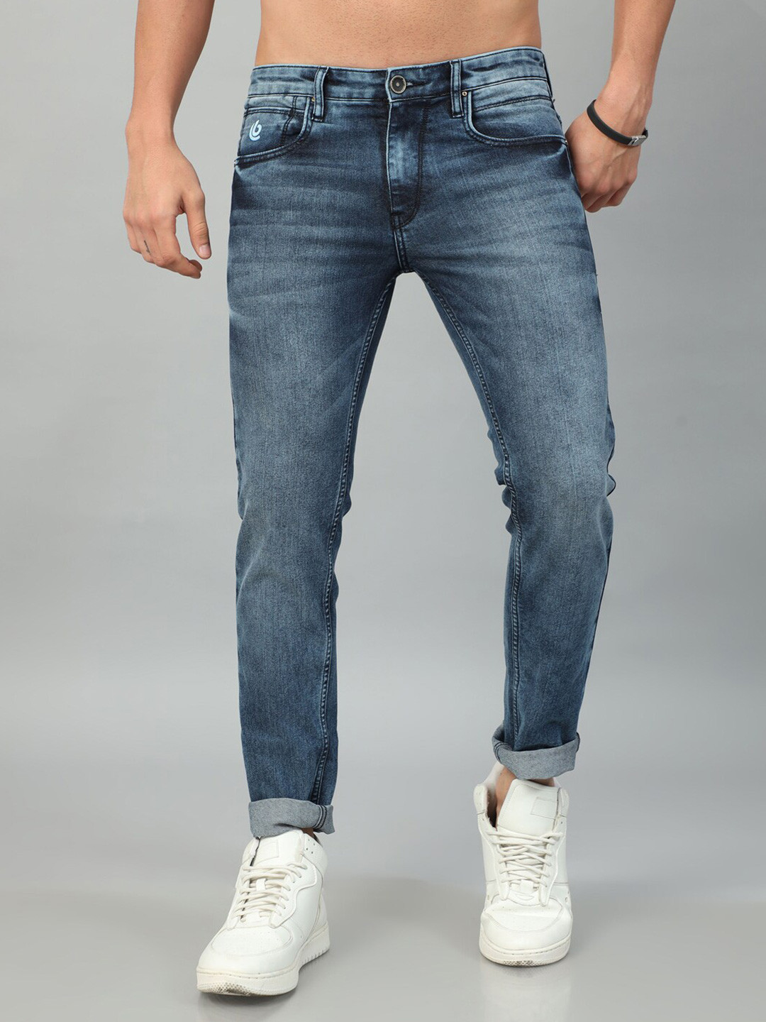 Bushirt Men Slim Fit Clean Look Heavy Fade Whiskers Stretchable Jeans