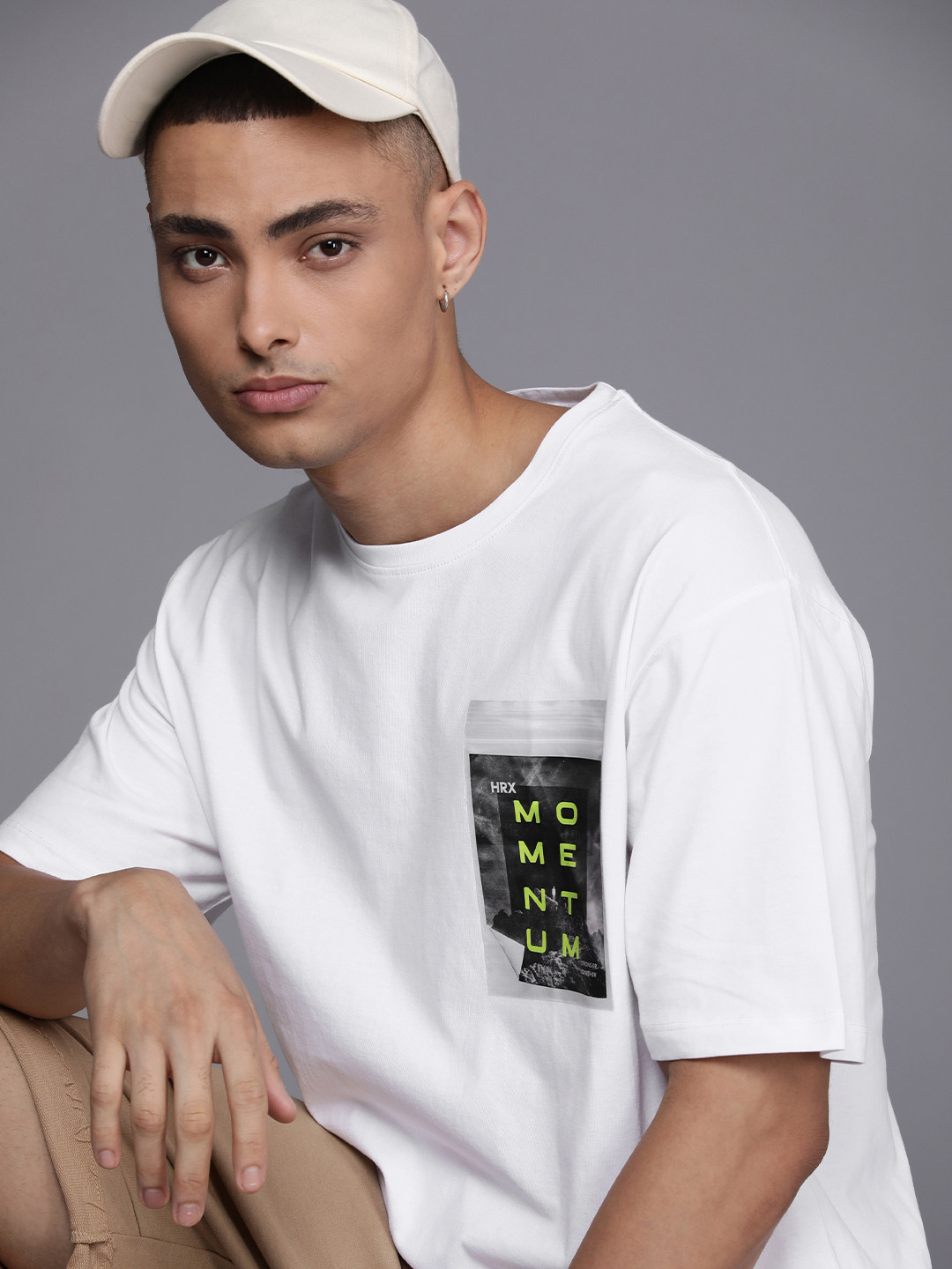 HRX by Hrithik Roshan Taped Brand Logo Printed Pure Cotton T-shirt