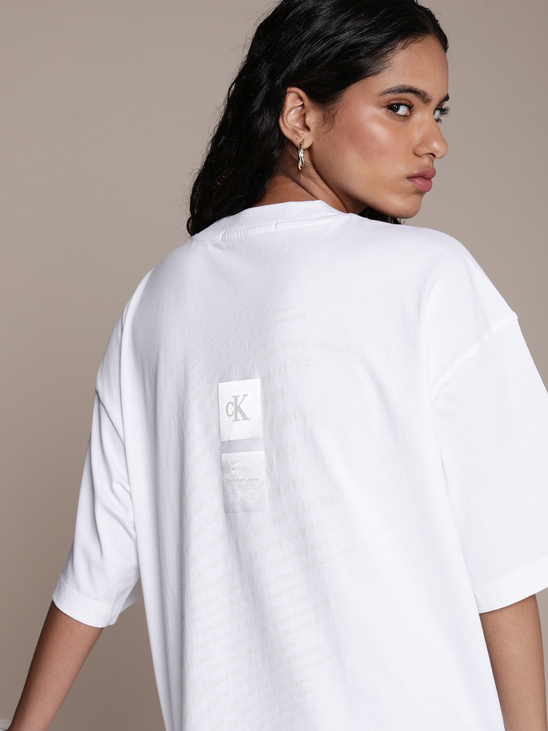 Calvin Klein Jeans Brand Logo Printed Pure Cotton Relaxed Fit Boyfriend T-shirt