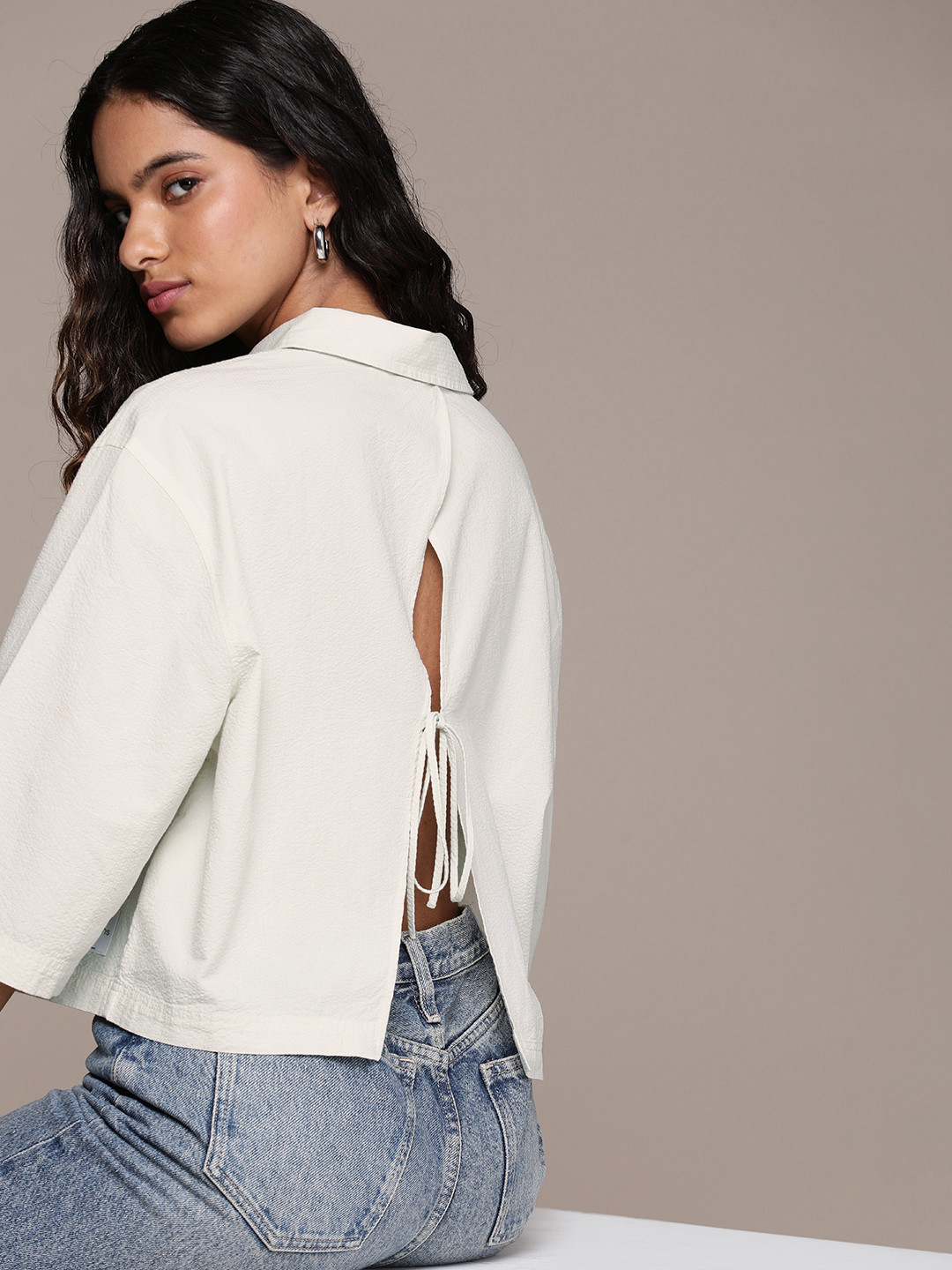 Calvin Klein Jeans Solid Pure Cotton Back Detail Oversized Casual Shirt