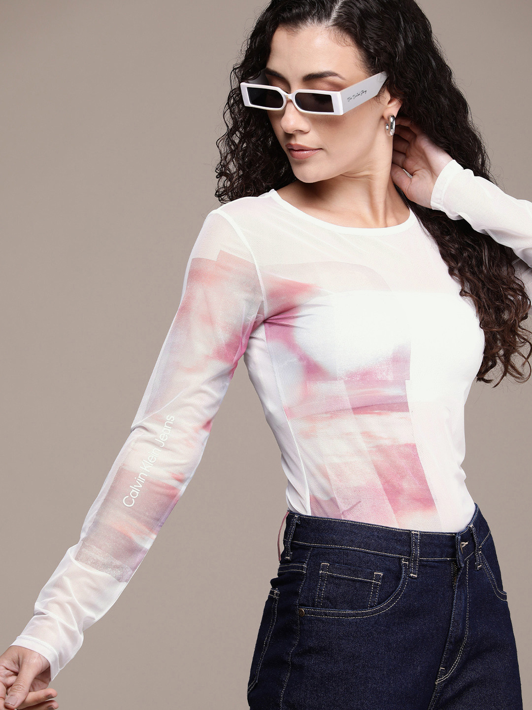 Calvin Klein Jeans Printed Slim Fit Semi-Sheer T-shirt