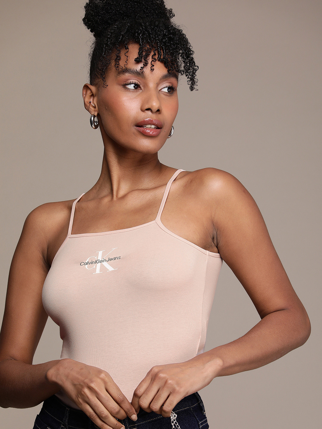 Calvin Klein Jeans Brand Logo Embroidered Sleeveless Bodysuit