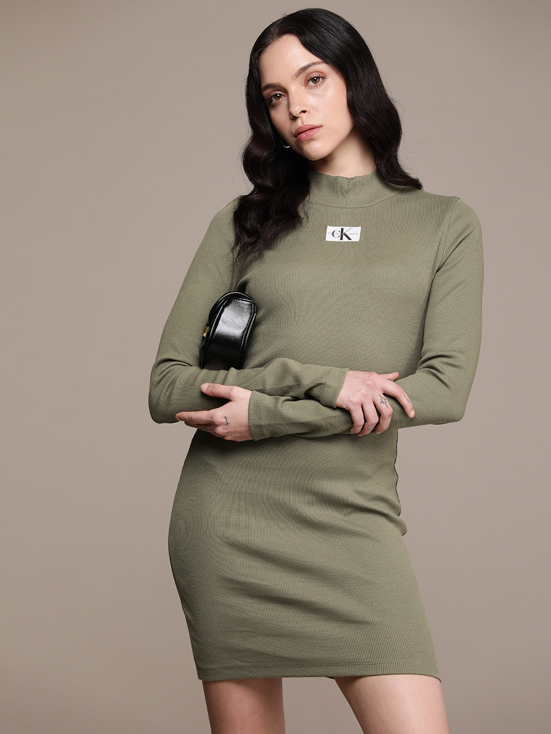 Calvin Klein Jeans Long Sleeves Ribbed Sheath Dress