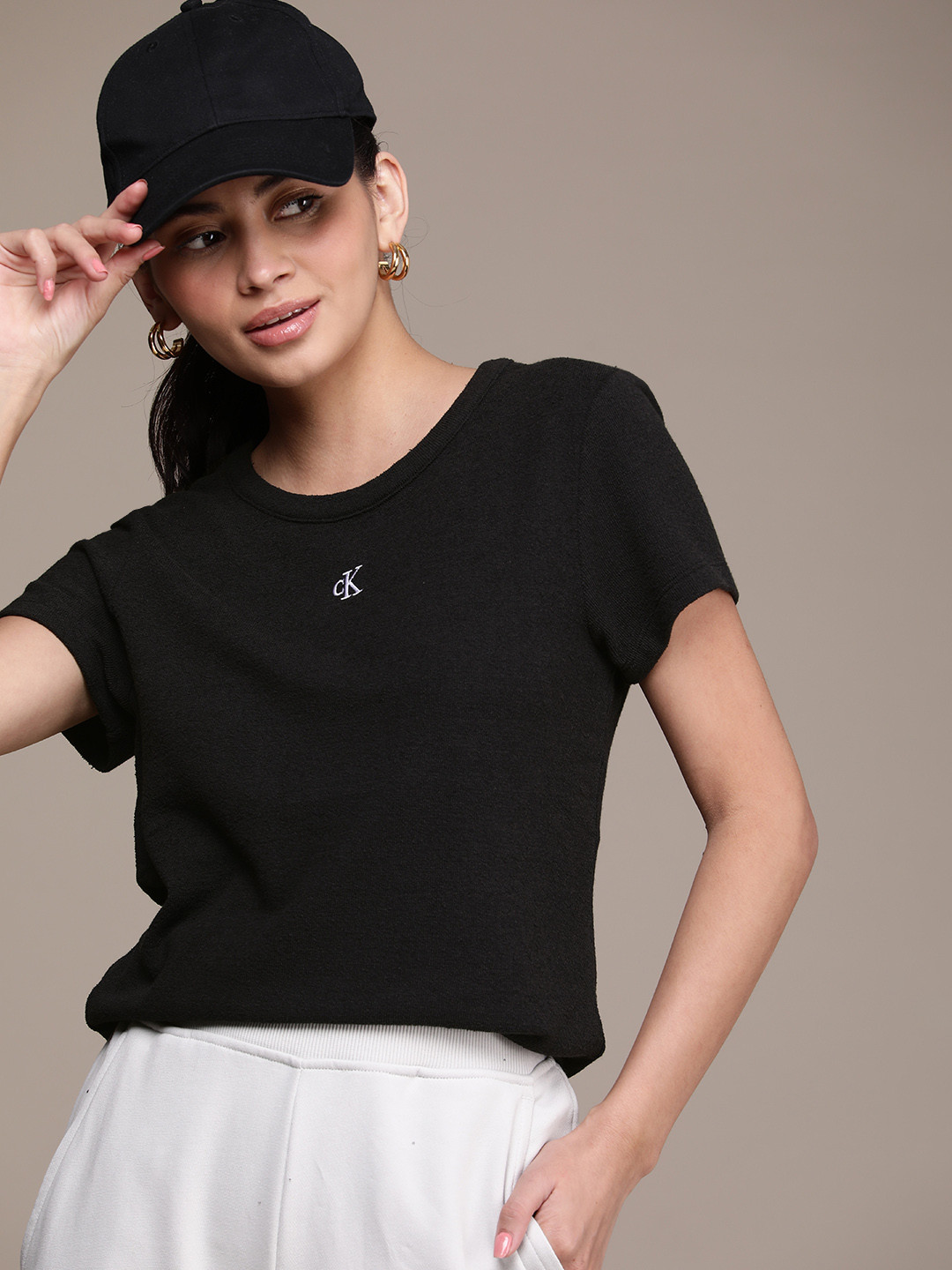 Calvin Klein Jeans Solid Round Neck Ribbed Slim Fit T-shirt