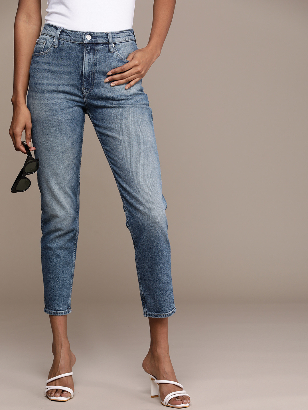 Calvin Klein Jeans Women Mom Fit High-Rise Heavy Fade Stretchable Jeans