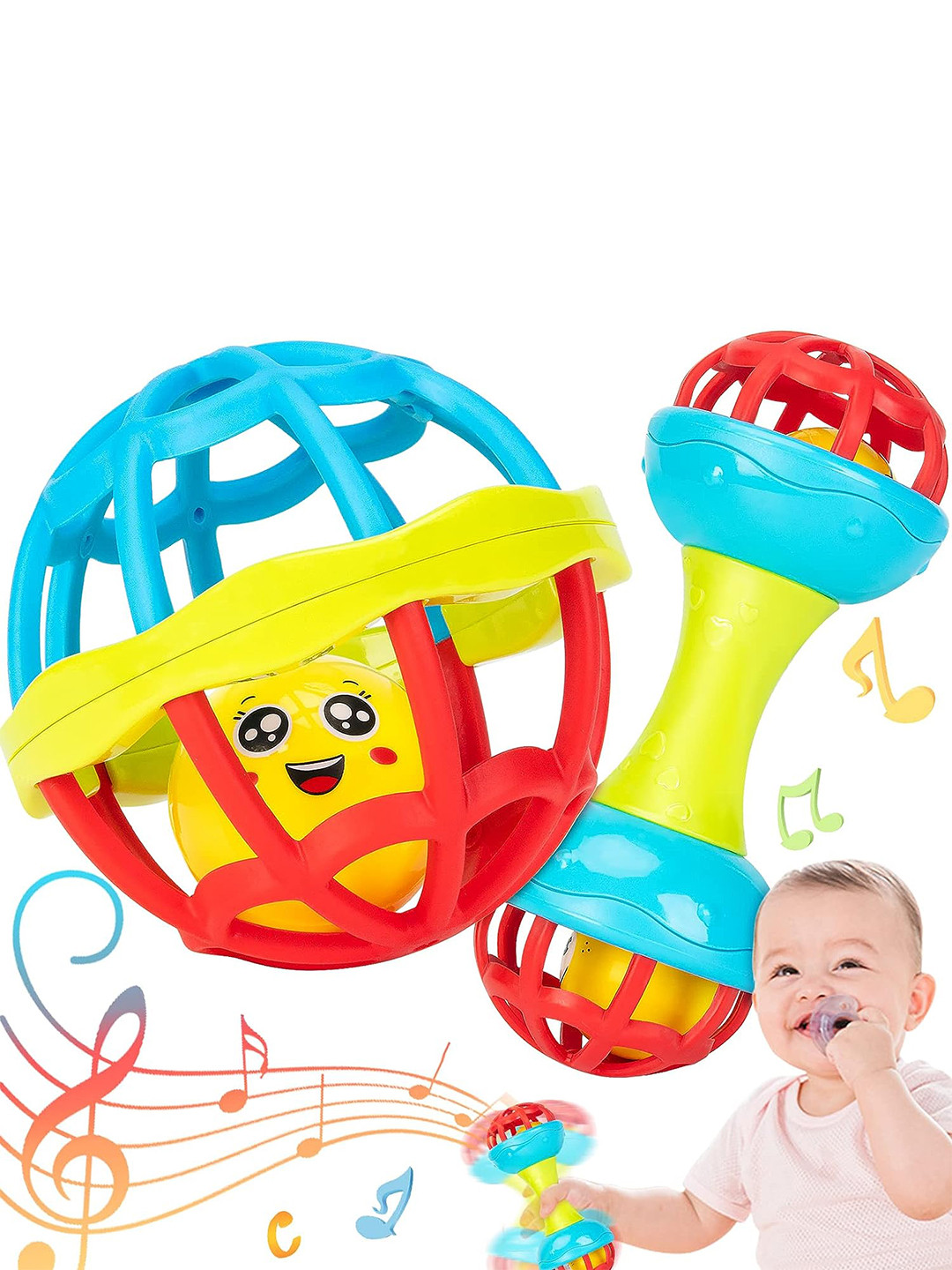 OPINA Infants 2 Pcs New Born Rattle & Teether