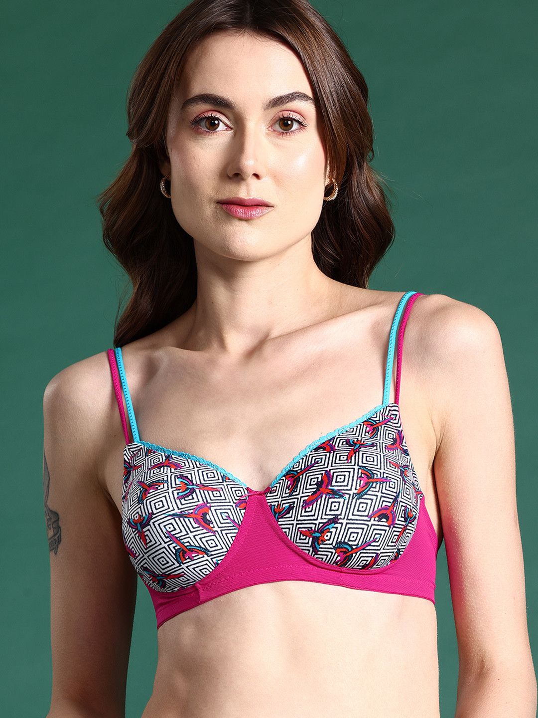 DressBerry Abstract Printed Bra - Full Coverage Heavily Padded 1166-Pink