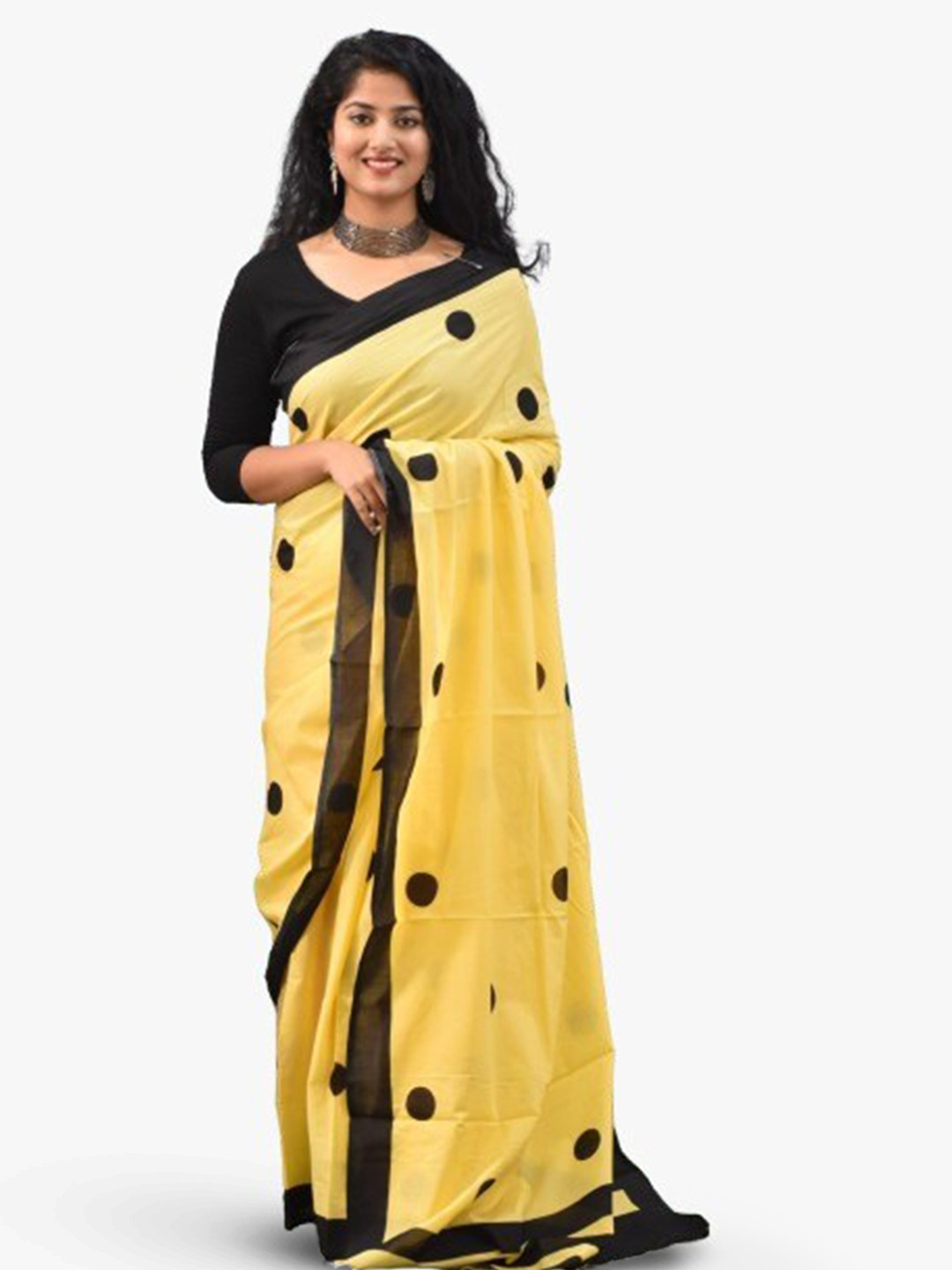 TROPWEAR Polka Dots Printed Pure Cotton Block Print Saree