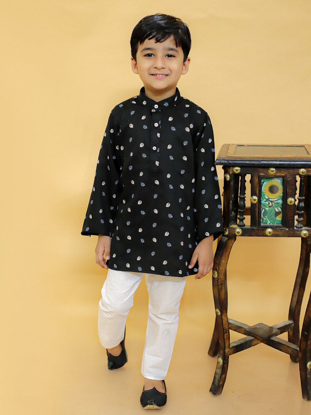 BAESD Boys Floral Printed Mandarin Collar Full Sleeves Ethnic Kurta & Dhoti Pants