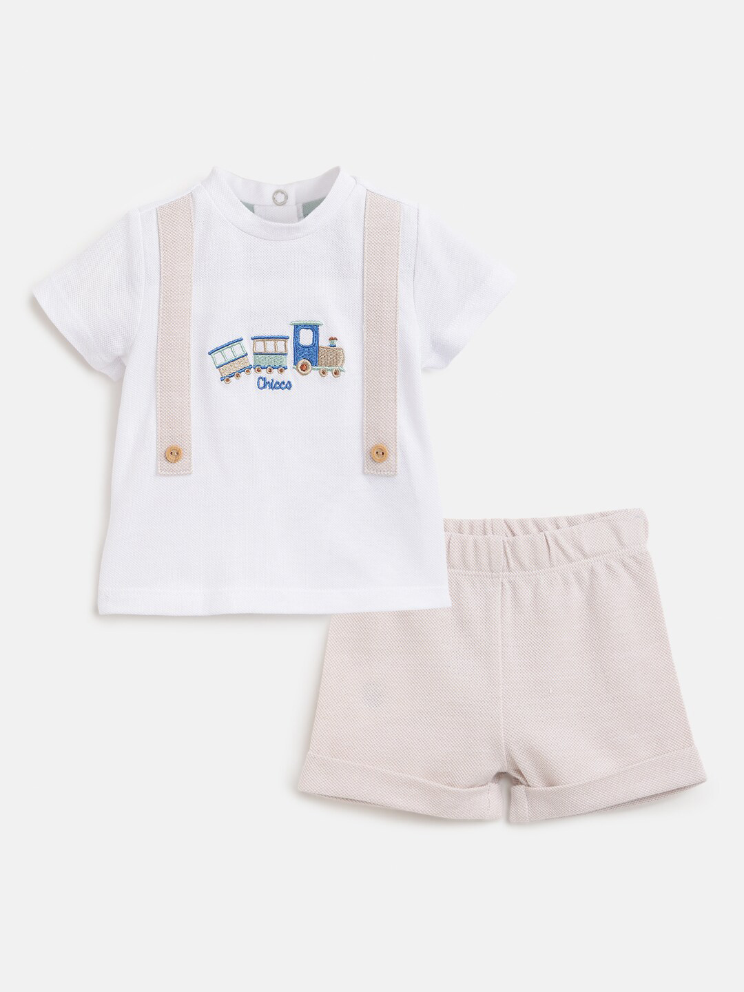 Chicco Infant Boys Train Printed Pure Cotton T-shirt With Trouser