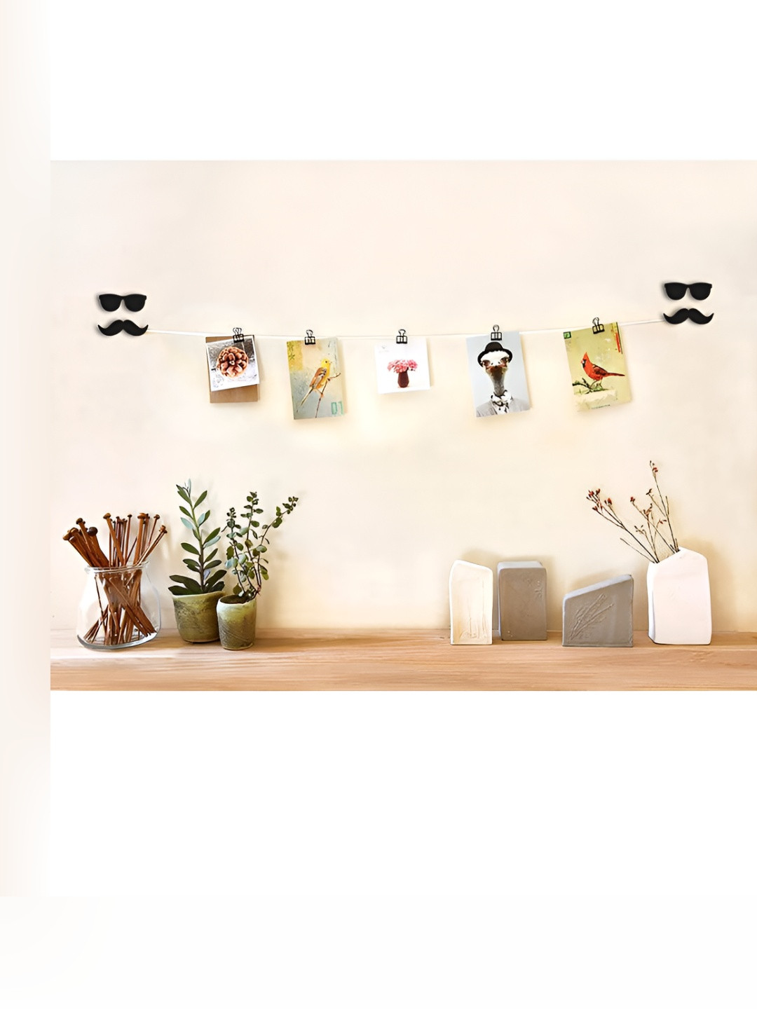 VAH Kya Bat Hai !! Black Goggles & mustache wooden Hanging Photo Display with Wood Clips