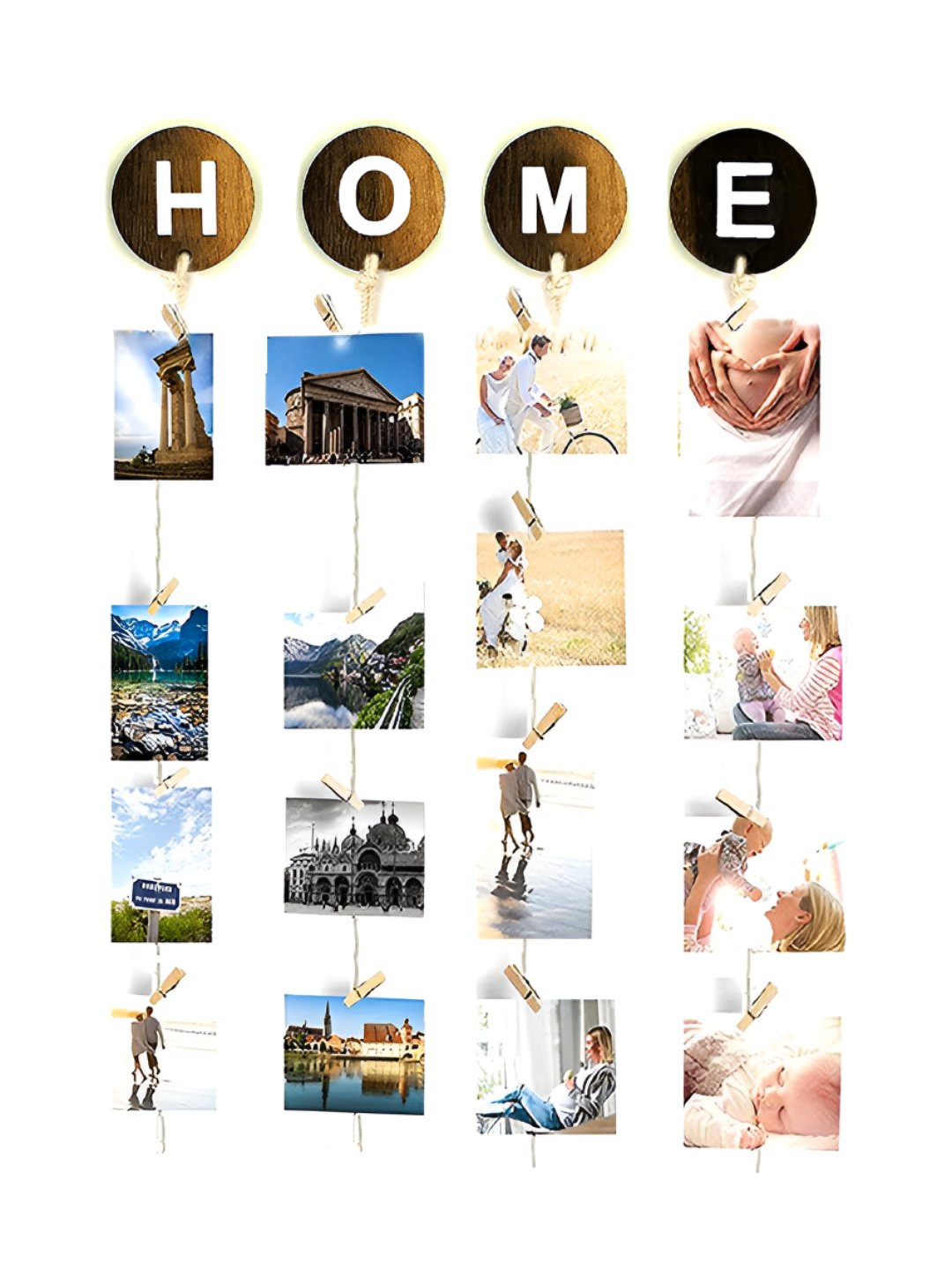 VAH Kya Bat Hai !! Brown 16 Photos Display Hanging Wooden Photo Frame with Clips