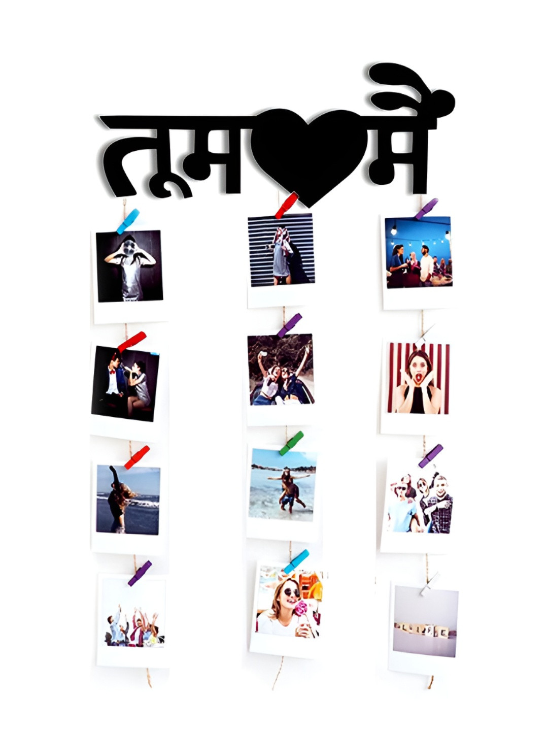 VAH Kya Bat Hai !! Black 12 Photos Display Hanging Wooden Photo Frame with Clips