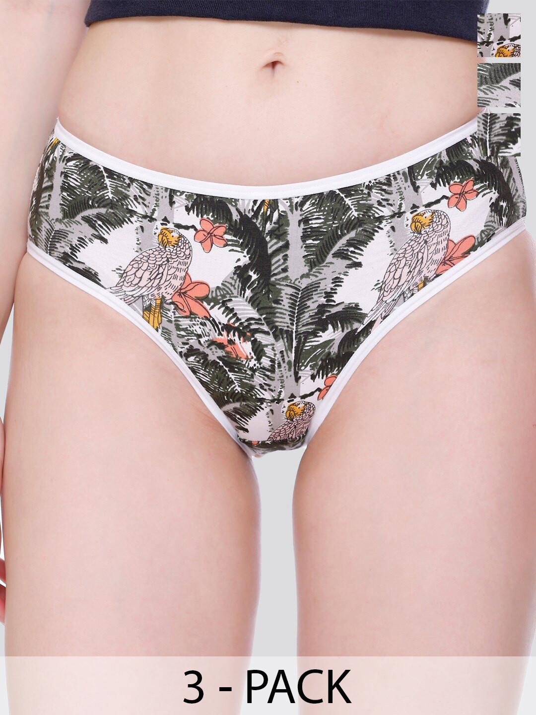 Skidlers Pack Of 3 Tropical Printed Cotton Antibacterial Hipster Briefs