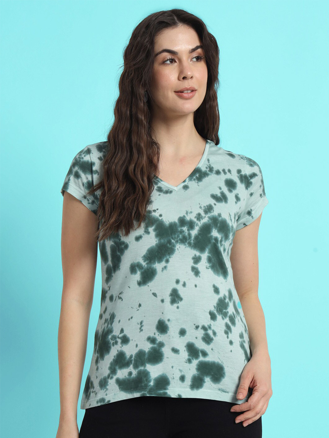 CHARMGAL Tie and Dye V-Neck Cap Sleeves T-shirt