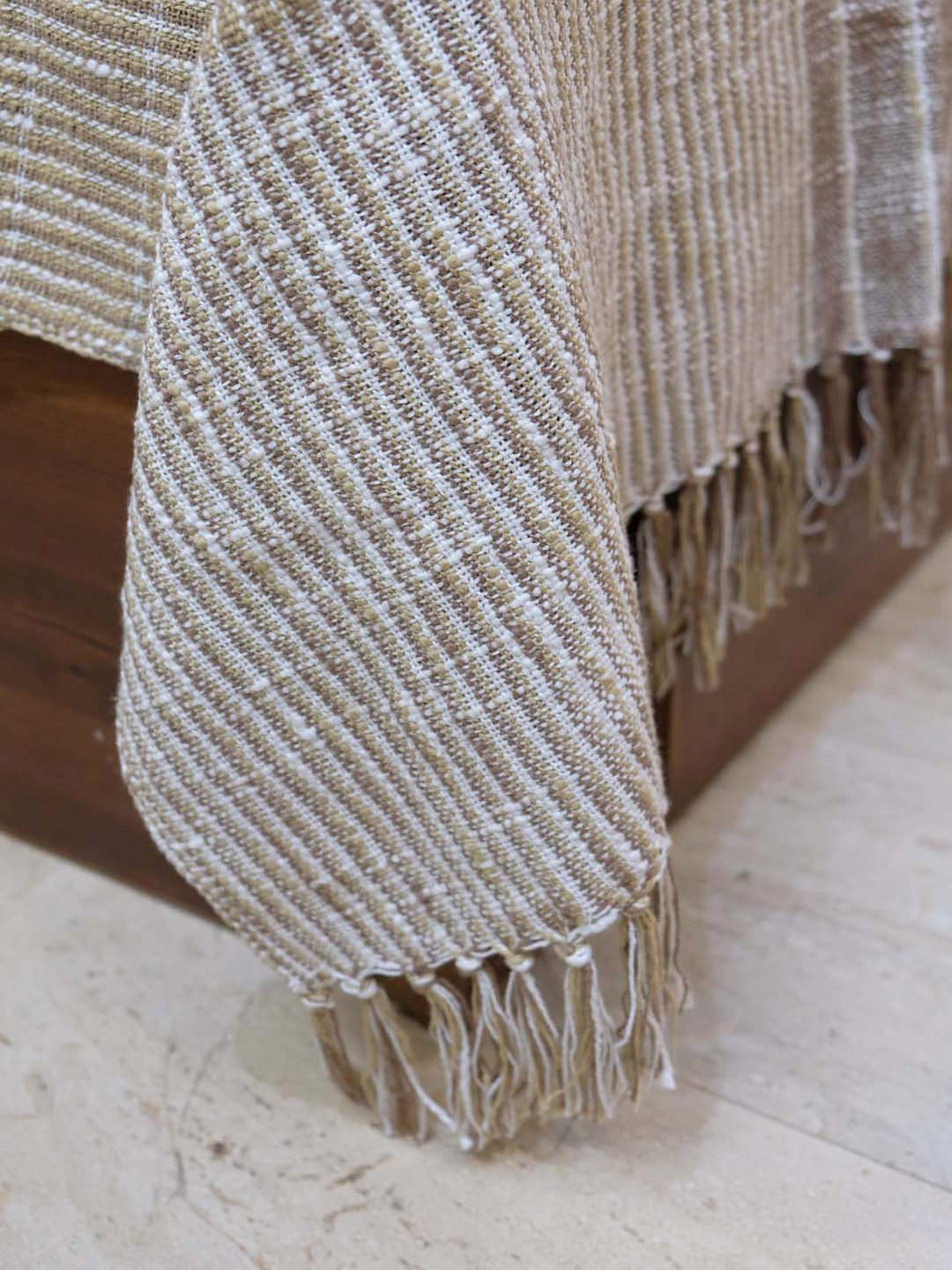 DESIGN GAATHA Beige Checked Pure Cotton Fringed Bed Covers