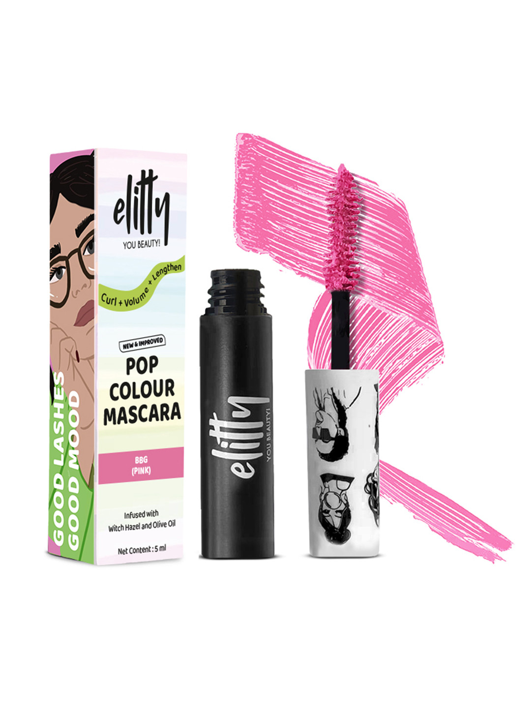 Elitty Eye Gotta Feeling Pop Lush Lashes Mascara with Witch Hazel & Olive Oil 5 ml - BBG