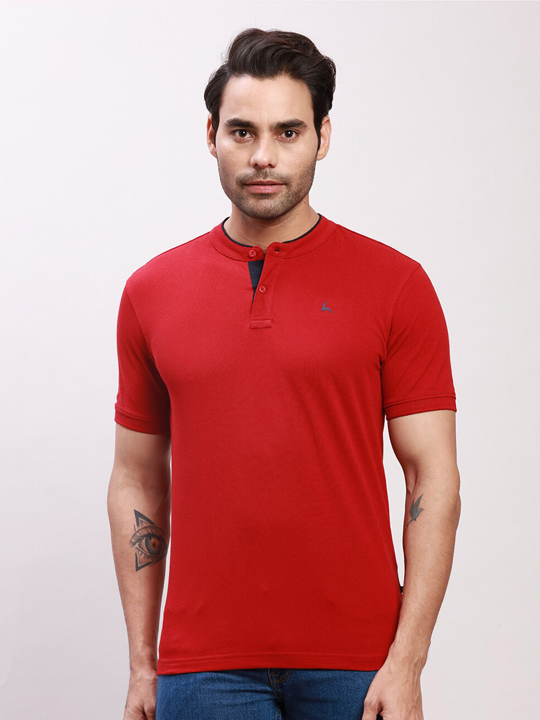 Parx Henley Neck Applique Regular T-shirt