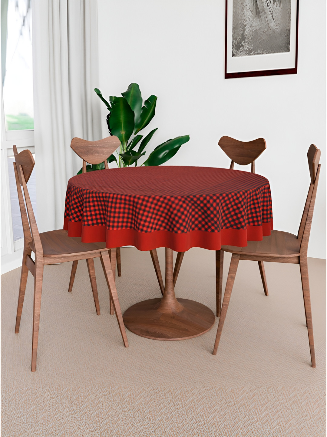 Kuber Industries Maroon & Black Geometric 1.52 m x 1.52 m Cotton Table Cover