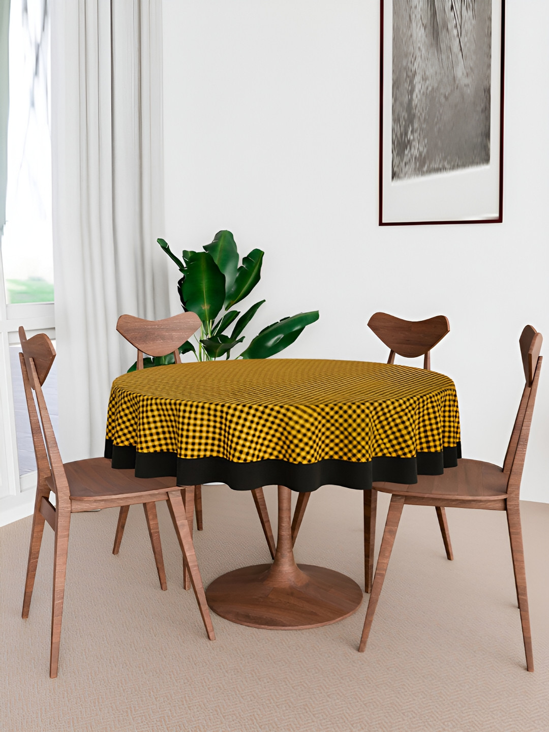 Kuber Industries Yellow & Black Geometric 1.52 m x 1.52 m Cotton Table Cover