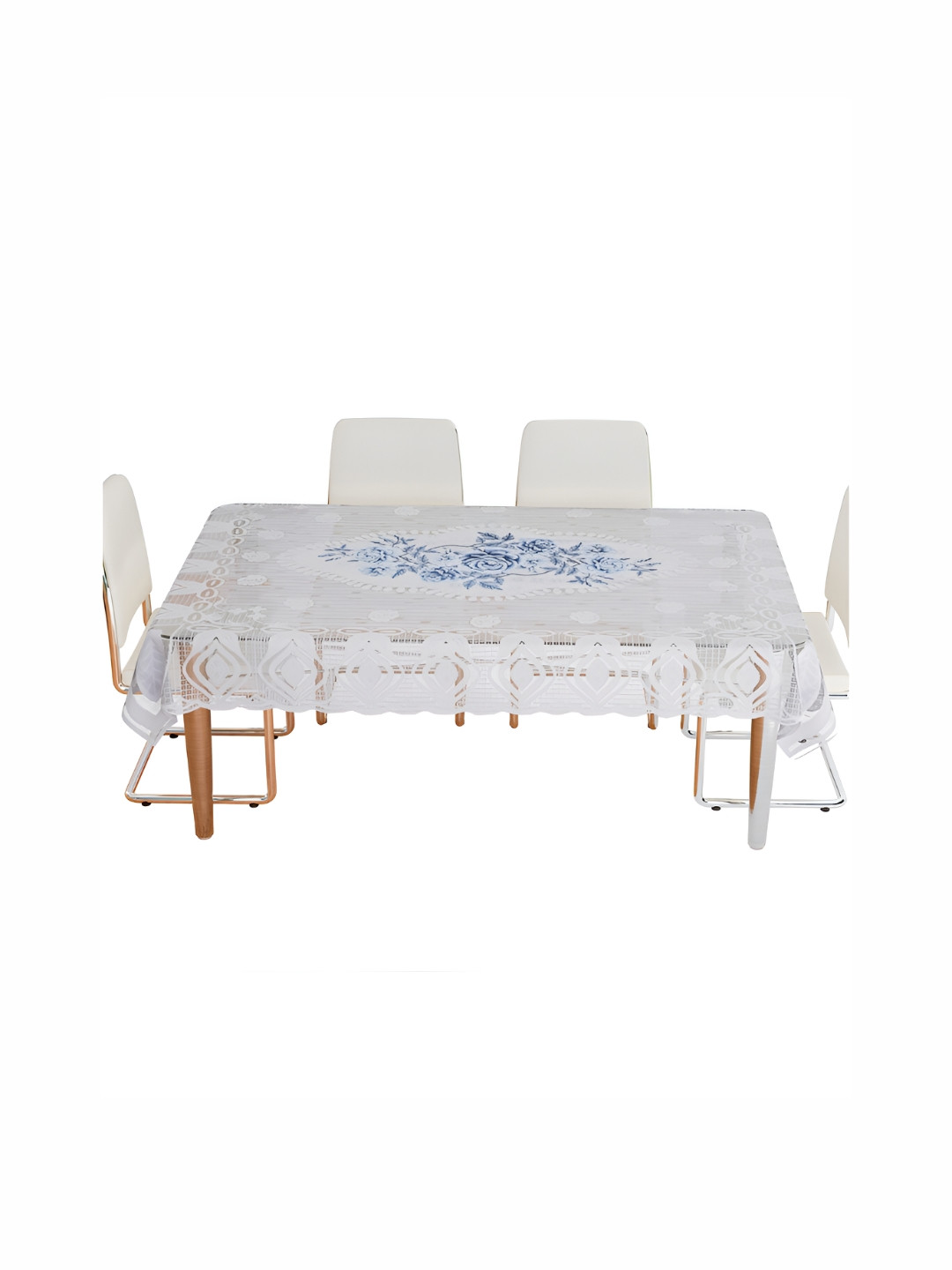 Kuber Industries White & Blue Floral 2.28 m x 1.52 m Cotton Table Cover